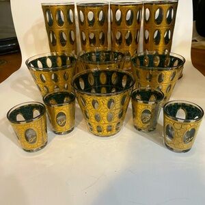 12 glasses, 3 Sizes MCM Culver Pisa 22-karat Embossed Bar Glasses